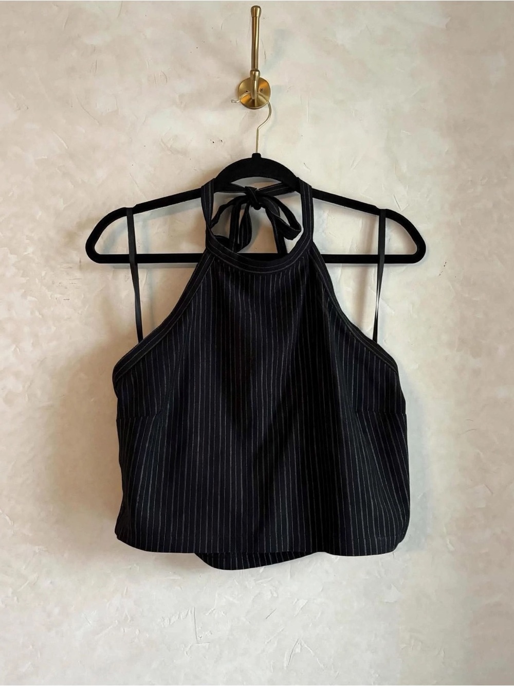 Wild Fable Black White Pinstripe Halter Crop Top XXL NWOT